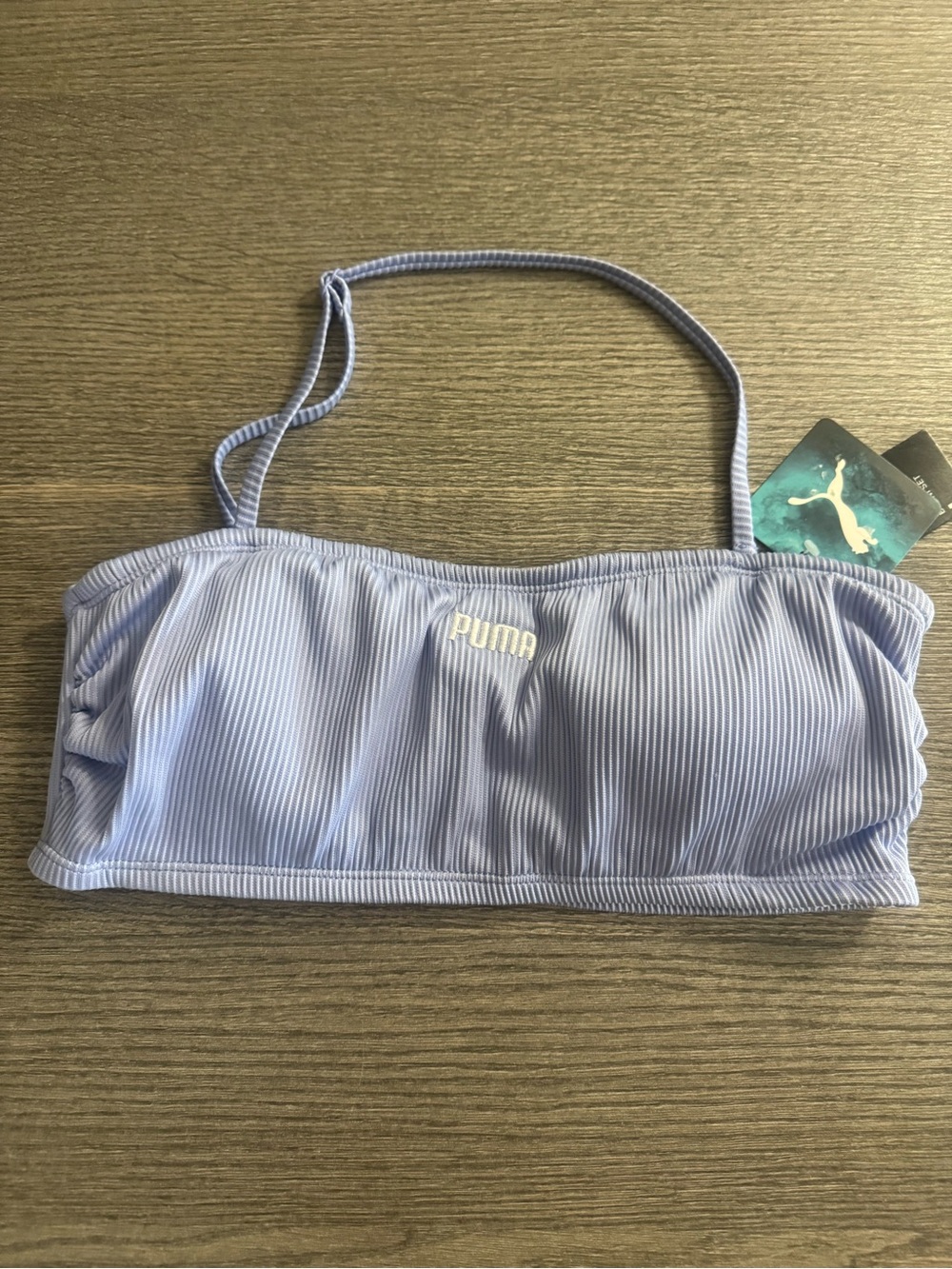 Puma Bikini Top Size L Lilac Ribbed Bralette Padded Cups Embroidered Logo